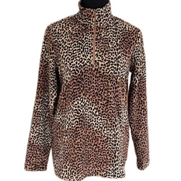 Lands End Womens Fleece 1/4 Zip Cheetah Print Pullover Size Small (6-8) - Picture 1 of 6